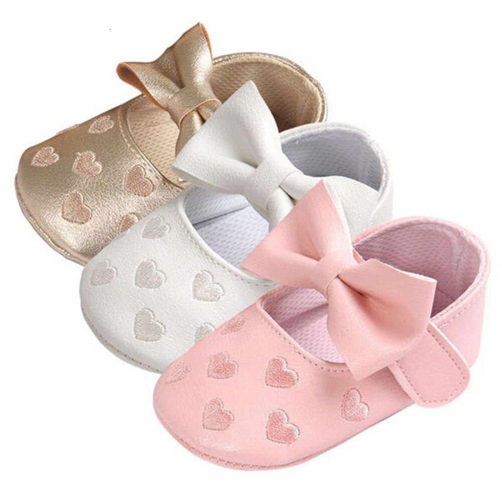 1pair Girl Boy Shoes Baby Bowknot Soft Sole Newborn Solid Butterfly-knot Prewalker Hook Loop Sneakers Crib Pu Shoes 0-18 Months